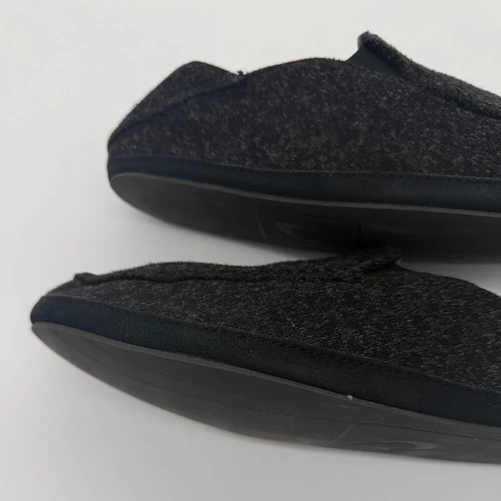 Olukai Moloa Hulu Slippers Mens 10 M Black Gray Wool Slip On Lounge Casual Shoes